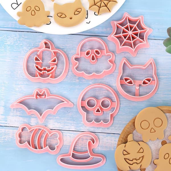 8 Halloweenkageforme - 3D-plastforme, spøgelse græskar kat bageværktøj - til kager, bagværk, småkager