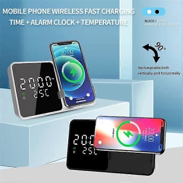 W5 Alarm Clock Multifunctional 15W Wireless Charger Real-time Temperature Time Display Mobile Phone Charger