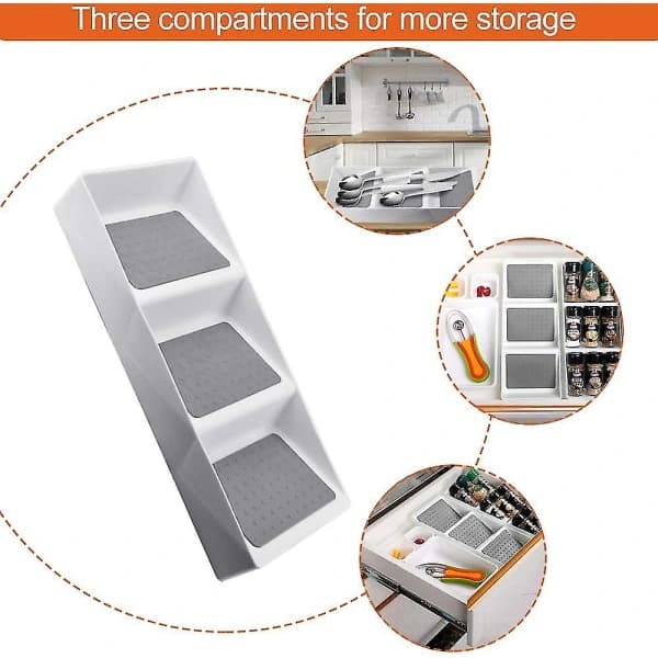 Spice Rack with 3 Non-Slip Compartments - Spice Storage - PP Drawer - Spice Rack - Spice Shelf 38.2 * 14.7 * 5 cm (Grey)
