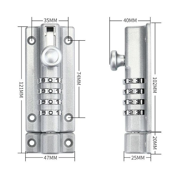 Coded Door Lock 4 Wheels Re-codable Waterproof Combination Lock Keyless Lock with One-Way Screws High Security for Shed/Barn (Silver)