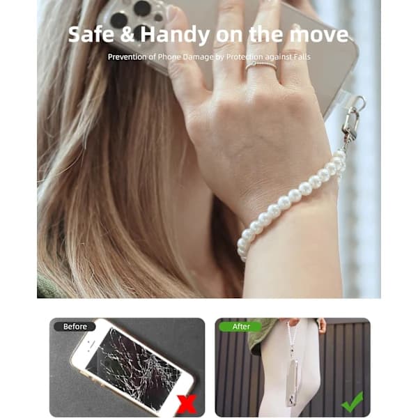 Universal Cell Phone Charm, Beaded Keychain, Wrist Strap, Bracelet, Compatible with All Phone Cases (White) [YDE]