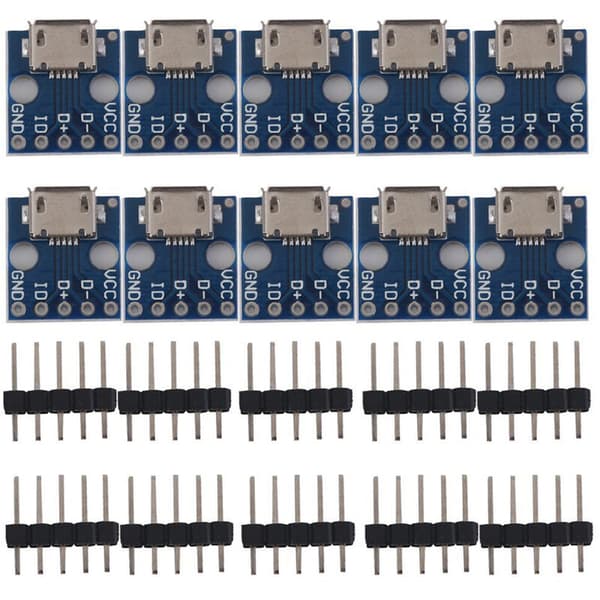 10 stk mini USB til DIP-grensesnittkontakt 5V strømomformer