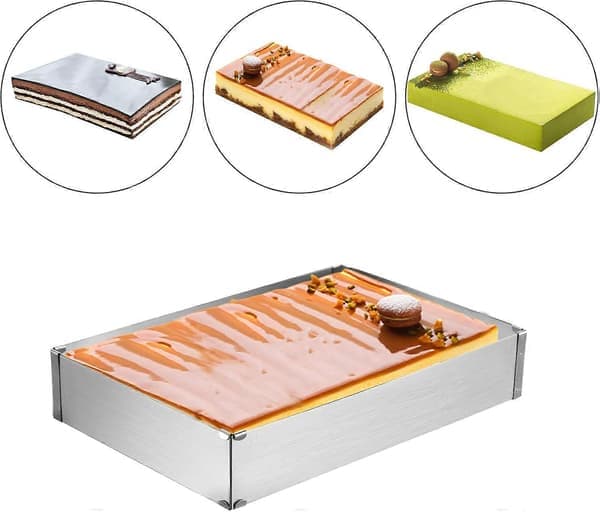 Justerbar firkantet bageform - 2 kageringe i rustfrit stål, moussering til dessert og pizza (18 cm+)