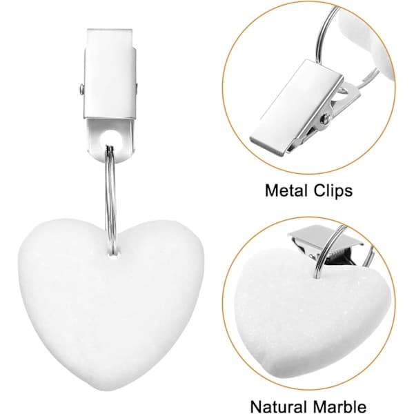 6 Pcs Heart-Shaped Tablecloth Weights with Metal Clips (White)