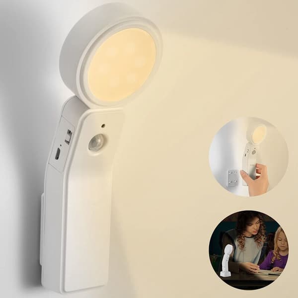 LED-nattlys med bevegelsessensor, USB-oppladbart nattlys, skapbelysning med 3 moduser (6 LED, varmt lys)
