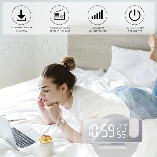 Projection Alarm Clock, Radio Alarm Clock with Temperature and Humidity