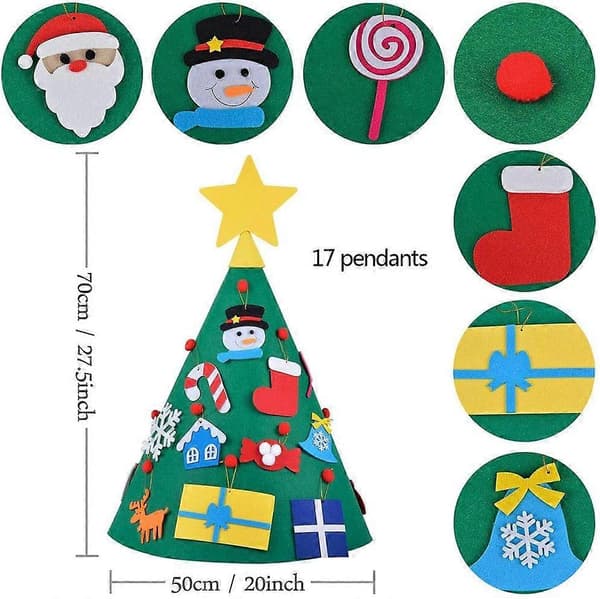 Litet DIY-julgran i filt - 17 prydnader, väggdekor för barn