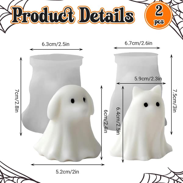Silikonform 3D DIY Valp Kattunge Form Söt Spöke 2 st 7,6 cm Ljusformar