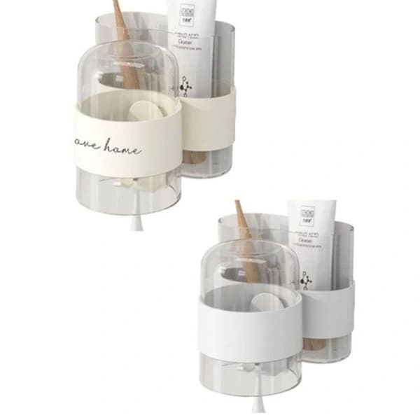 Wall-mounted toothbrush holder for bathroom Toothpaste rack Storage rack with mug. white white white
