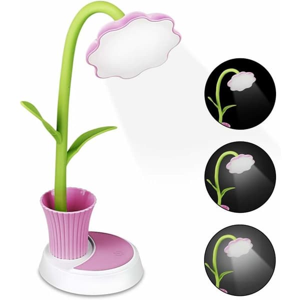 Solros Penneholder Bordlampe USB-Lading Soverom Kontor LED Sovesal Studenter Øyebeskyttelse Rosa Bordlampe