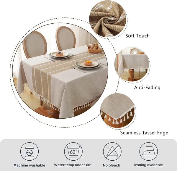 Rustic Tablecloth Cotton Linen Waterproof Tablecloth Burlap Tablecloths for Kitchen Dining Tablecloth 140x180cm, 4-6 Seater