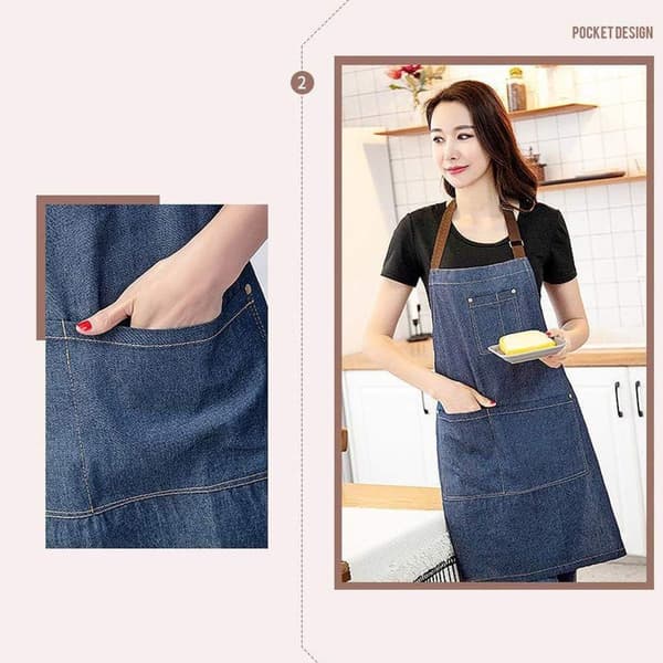 Denimförkläde, Unisex Justerbart Haklappsförkläde med 3 Fickor, Matlagningsförkläde KLB