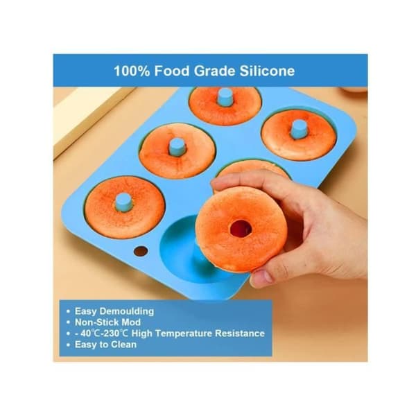 3-delt sæt med silikone-donutforme, silikone-donutforme, 6 non-stick-hulrum, silikone-donutform
