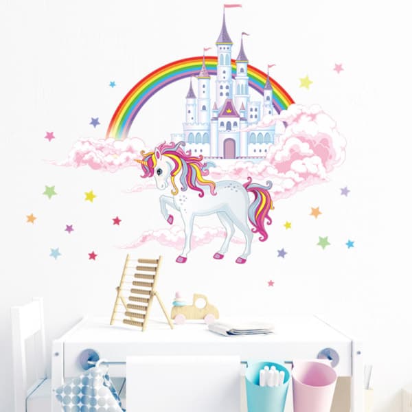 Rainbow Castle Unicorn Wall Decals Decorations for Children's Bedroom