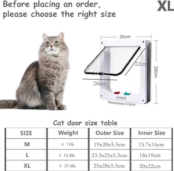 Cat flap, controllable entry and exit, 4 locking positions, white XL, for pets up to 12.5 kg