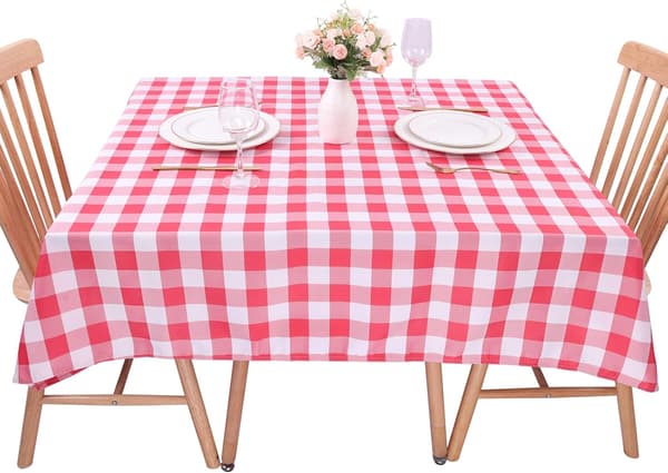 Rød Gingham dug Polyester 140x140cm, Kvadratisk Ternede Dug Spildsikker og Krølfri