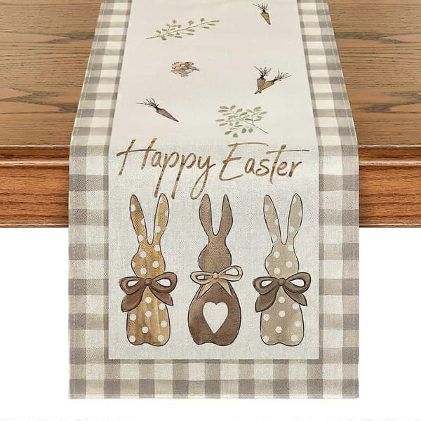 Buffalo Plaid Bunny Pattern Table Runner 13x72 Inch for Spring, Easter, Kitchen, Dining, Home Decor, Party Decoration (FMY)