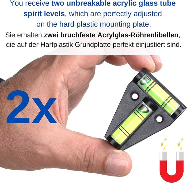 Magnetiskt T-format vattenpass, 2-pack litet smidigt husbilsvattenpass med magnet, husbilsvattenpass, utjämningsramp för husvagn, bilcampingstillbehör