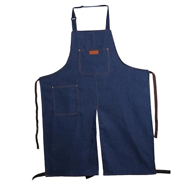 (Pow yeah!) Keramikkforkle i denim med bærbar lommedesign, delt ben, ermeløst arbeidsforkle, smussavvisende
