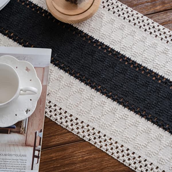 Reusable and Durable Farmhouse Bohemian Table Runner, Woven Cotton Linen for Rustic Table Runner