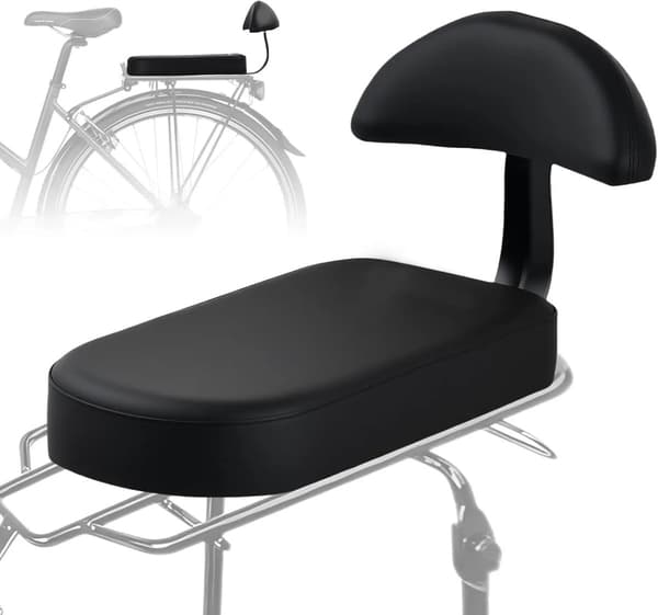 Cykelbagagebærersæde med ryglæn, PU-læder tyk skumpolstring, til børn og voksne passagerer, sort 32x15x5cm