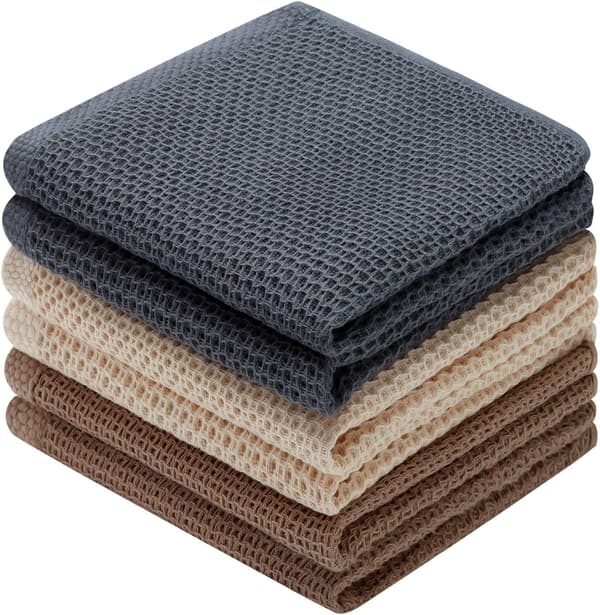 6-pack Bomullsdisktrasor Superabsorberande och Luddfria Diskhanddukar 33 x 33 cm Brun - Grå - Beige