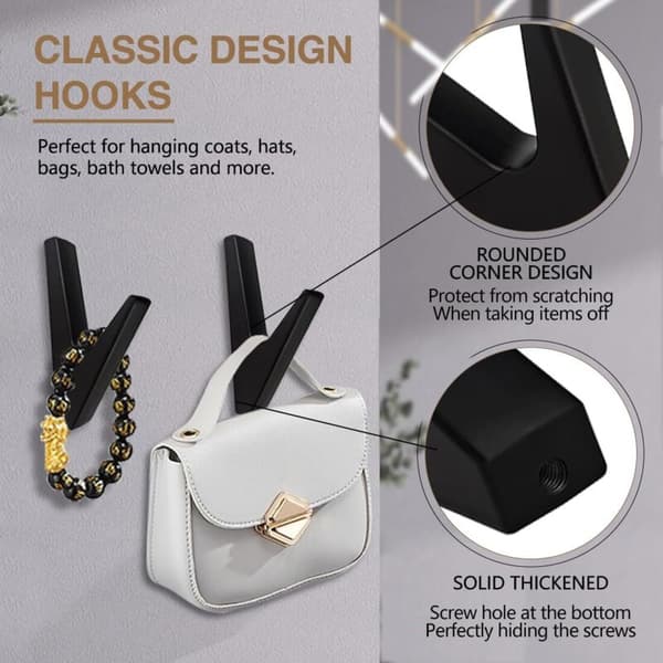 Hooks, 6-pack Acoustic Panel Hooks, Coat Hooks, Matte Black, Coat Hooks, Used in Living Room, Bedroom, etc.