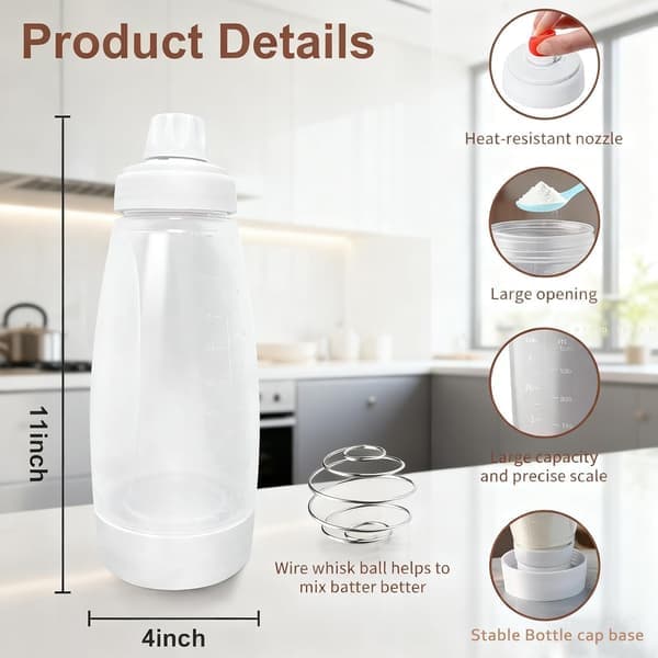 Batter Mixer Dispenser 1000ml Silicone Squeeze Pancake with Whisk Ball Stand Base [Ho]