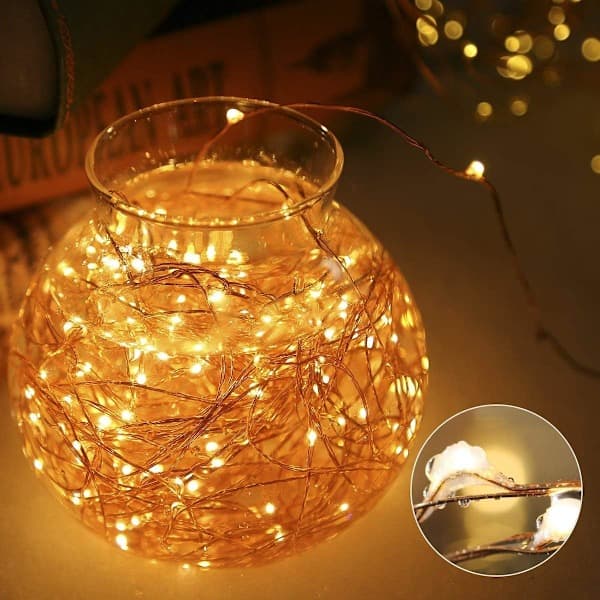 x 10m Battery Operated LED String Lights 100 LED Bulbs Timer Function with Remote Control IP65 for Christmas Wedding Party Home Garden Yellow Light