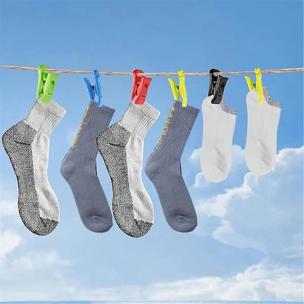 60 Sock Clips for Washing Machine and Dryer, Sock Clips with Hooks, Laundry Sock Clips, DirBY Multicolor