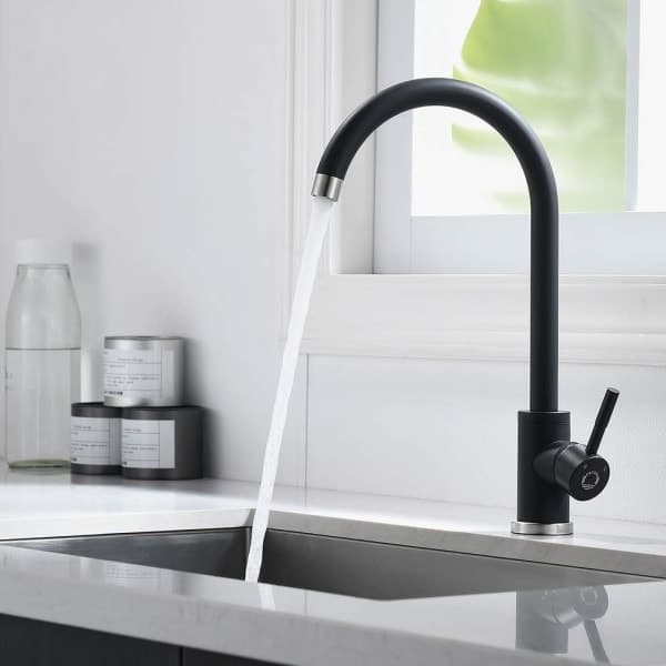 Kitchen Faucet, Tall Swivel Single Handle Sink Mixer, Matte Black