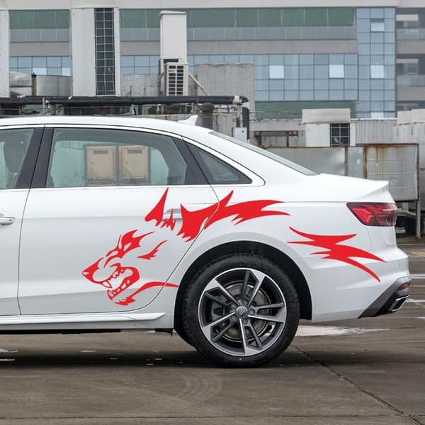 Red Car Door Side Rear Wheel Body Decals Running Wolf Graphics