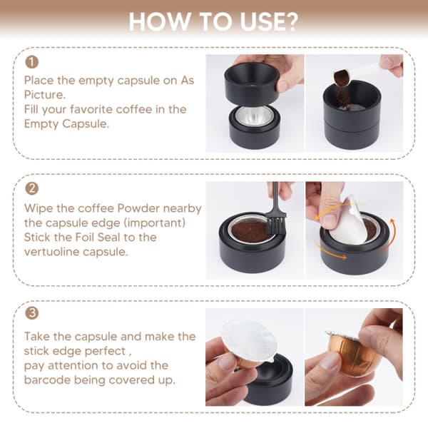 Coffee Capsule Shell for Nespresso Vertuo Plus - Black/Brown + 100 al