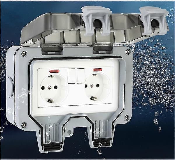 Waterproof Outdoor Socket with Switch, Waterproof Junction Box, Double Wall Outdoor Socket for Kitchen, Bathroom, (1 Piece, Grey)