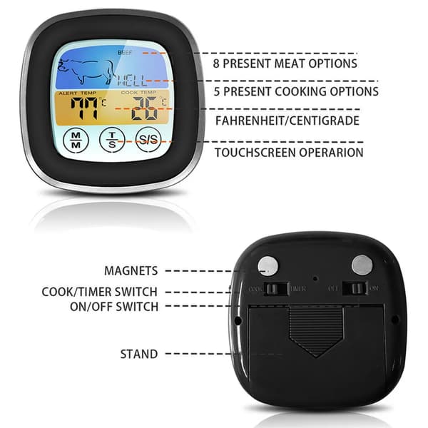Digital kökstermometer sond färg pekskärm kött BBQ mattermometer biff BBQ termometer timer BBQ termometer köksredskap