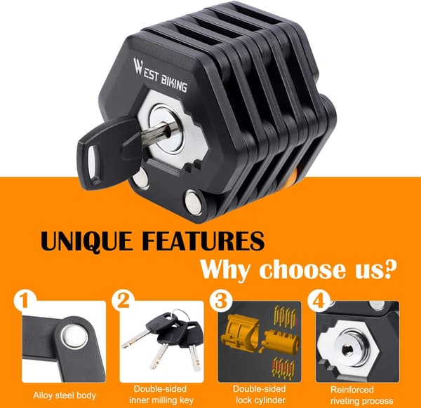 Foldable Bicycle Lock with Holder, E-scooter Lock, High Security