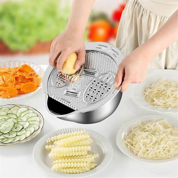 Risvaskesi Skål Rustfrit Stål Ris Skyllesi Si Vaskeskål med Rivejern Ris Dørslag Silver
