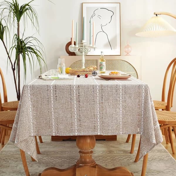 135*200cm Country Style Linen Tablecloth, Wrinkle-Free Washed Tablecloth for Rectangular Tables - Light