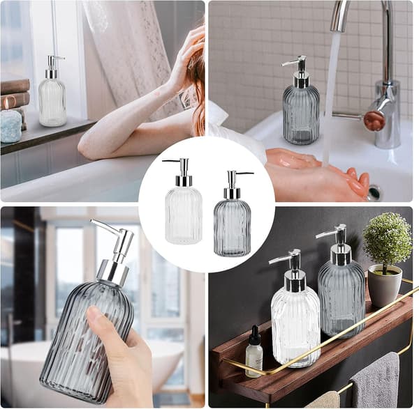 Soap Dispenser, Glass Soap Pump with Hand Pump 2 Pcs-FX-