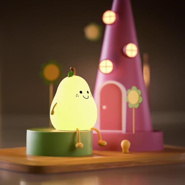LED Nattlys Silikon Pære - 7 Farger Dimbar - Timer & USB-lading - For Barneseng