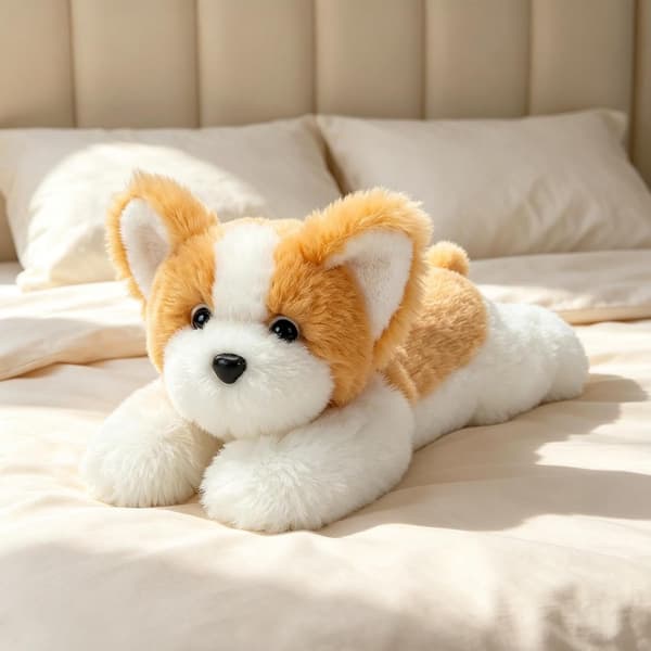 plyshund, liggende, 39,9 cm a - Ein