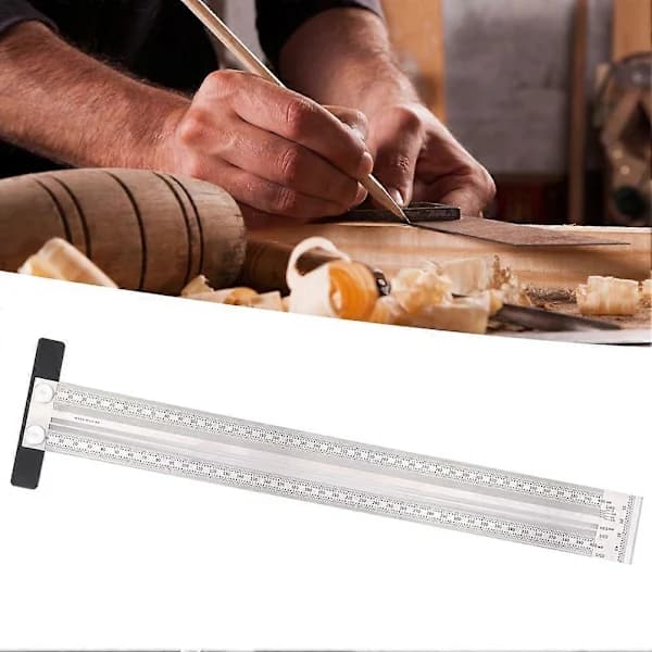 [PL] Scribing Ruler Stainless Steel Line Marking Angle Square Measuring Woodworking Tool 400mm