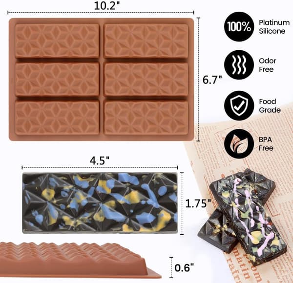 2-pack Chocolate Molds for Deep Chocolate, Thick Silicone Mold for Filled Chocolate, Wax Melting, Candy Mold