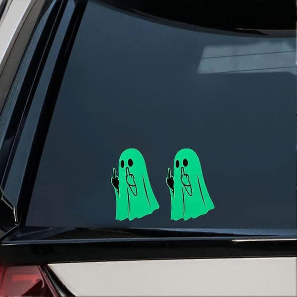 10 Pcs Luminous Ghost Middle Finger Stickers Glow in the Dark Car Ghost Decals Funny Halloween Ghost Decorations