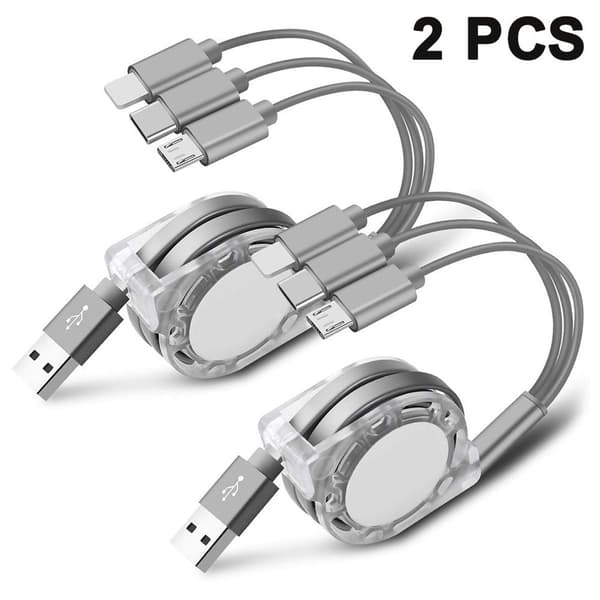 3-in-1 Gray KLB Charging Cable with Apple/Android/Type-C Connectors