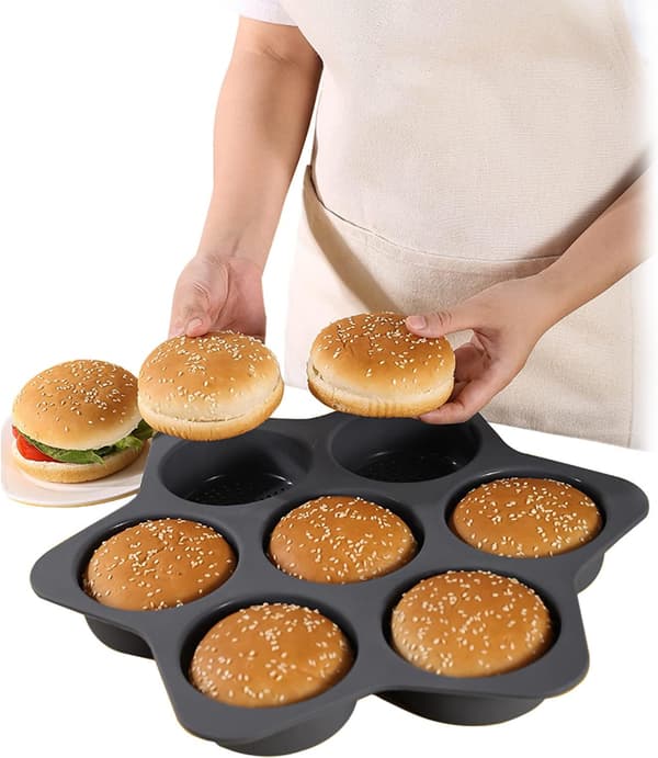 Silikoneform til hamburgerboller, 7-hullers form, non-stick bageform, nem at fjerne