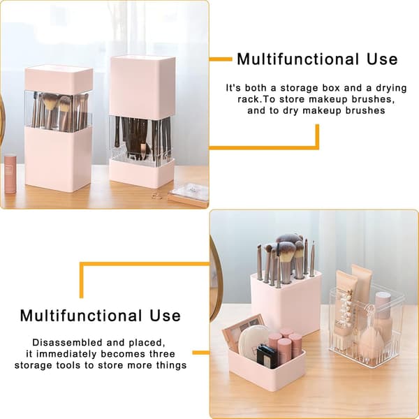 Rosa anti-lock makeup børsteholder, transparent makeup børste opbevaring
