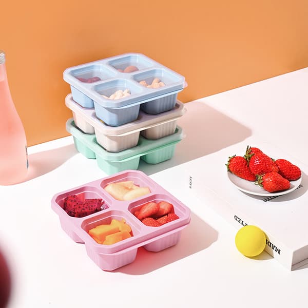4-pack snack boxes with compartments, snack containers for children and adults, 4-compartment bento lunch boxes, A