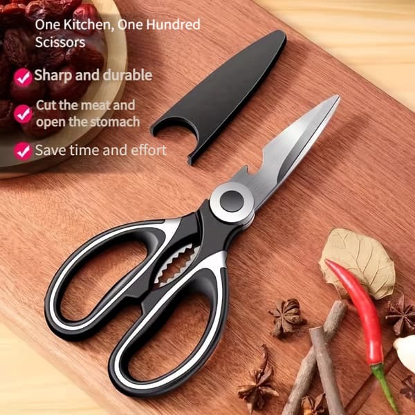 Durable Stainless Steel Kitchen Shears | Sharp Blades, Ergonomic Handle, Multifunctional for Fish, BBQ, Bone Cutting - Cooking, Baking