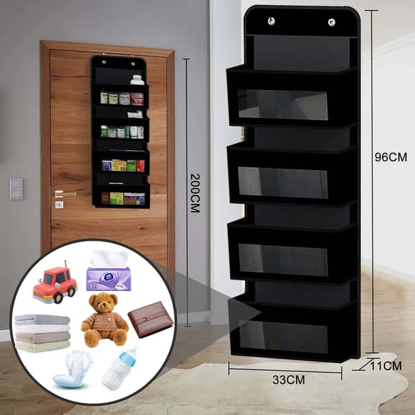 Hanging Shelf Hanging Organizer, Hanging Shelf on the Door, Soft Fabric Hanging Organizer 4 Large Pockets, Foldable Hanging Storage with 2 Hooks